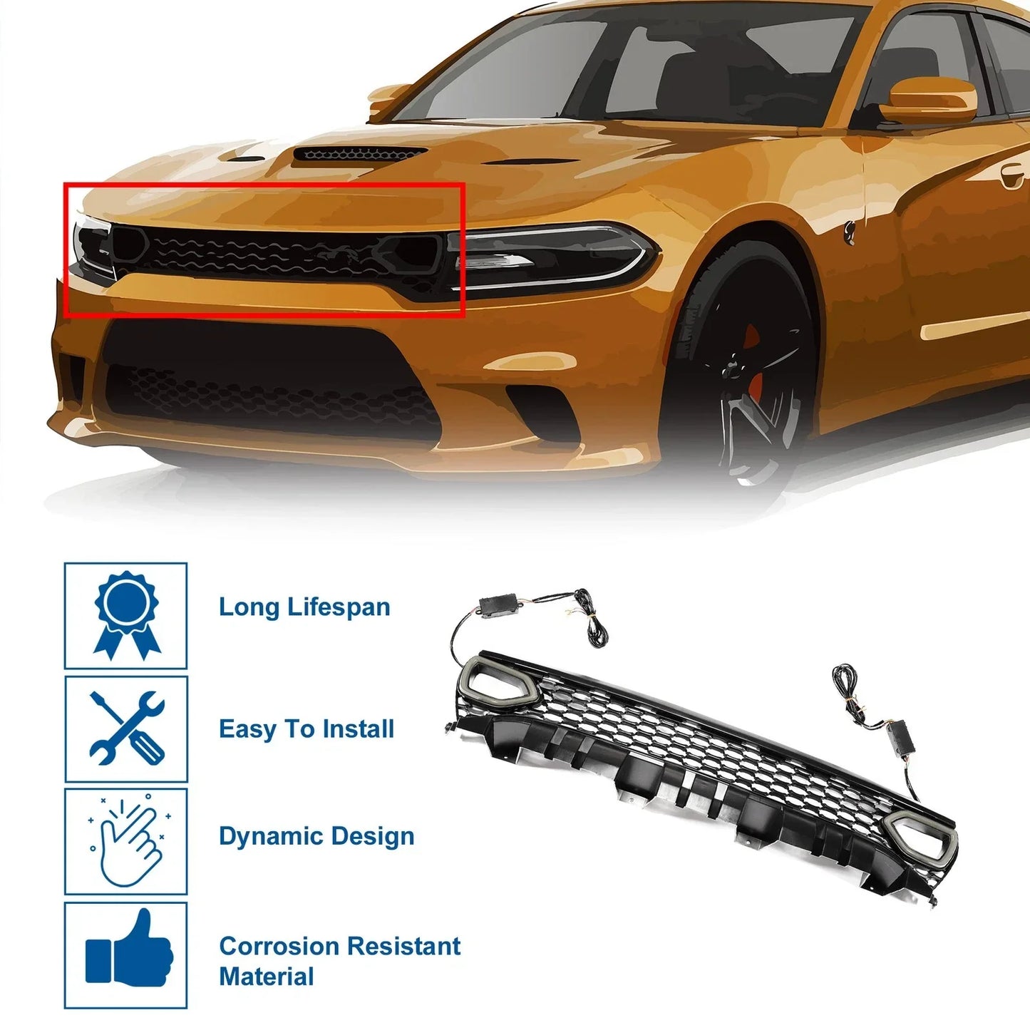 Front Upper Bumper Grille for Dodge Charger 2015-2023 Plastic Black