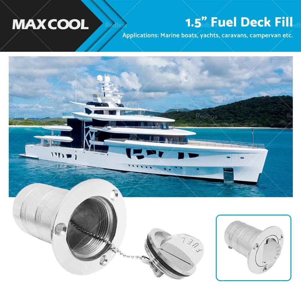 1.5" Keyless Polished Stainless Steel Fuel Deck Fill for Marine Boat