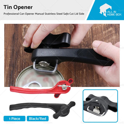Professional Stainless Steel Manual Can Opener - Safe Cut Lid Edge