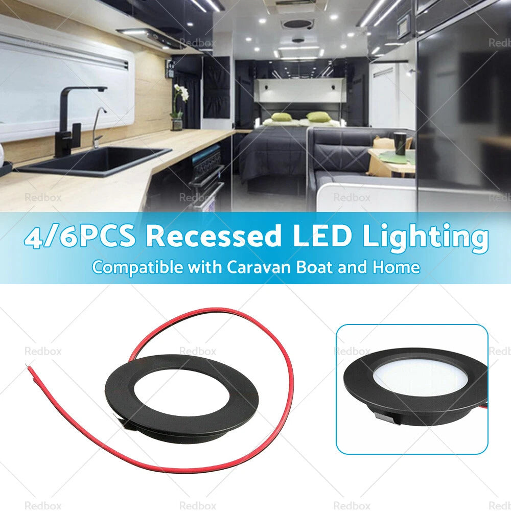 4 x 12V Dimmable Spot Lights for Caravan Boat Black Downlight Warm White