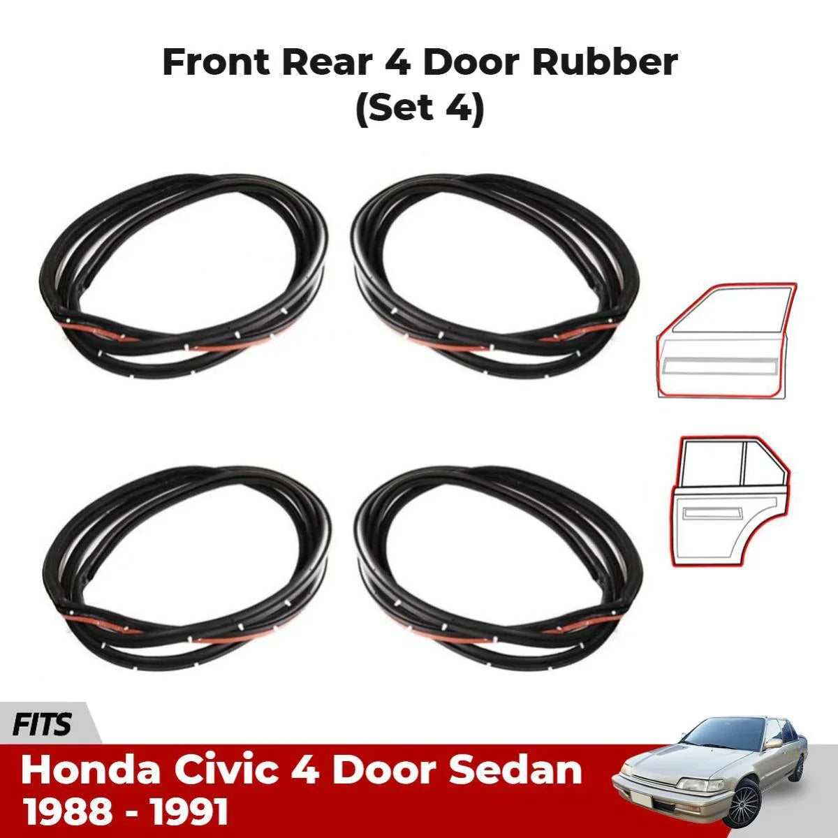 Door Rubber Seal Weatherstrip Set 4 Fits Honda Civic EC ED EE EF SED 1988-91 D06