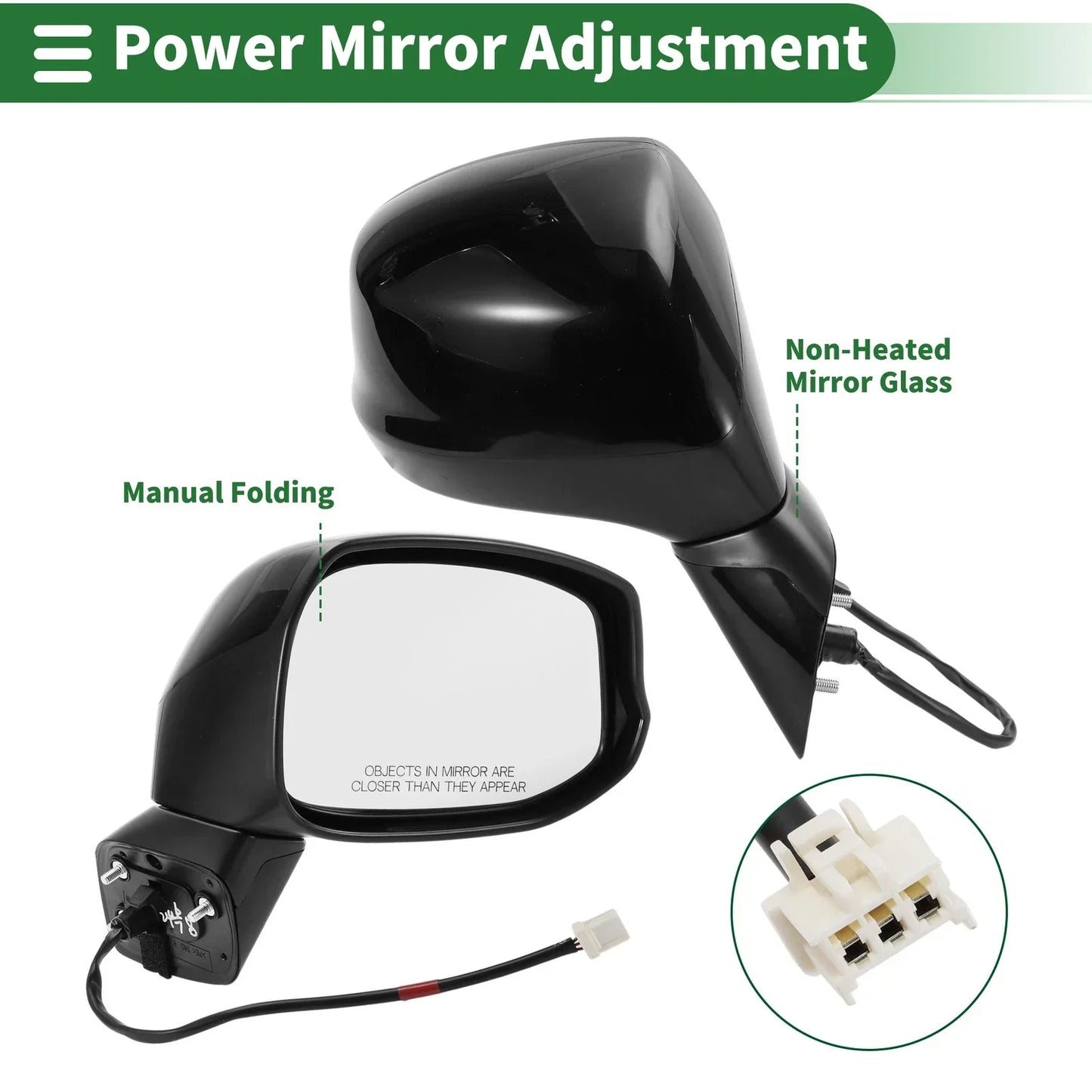 Right Side Door Mirror for Honda Civic 2012-2015 Manual Folding Gloss Black