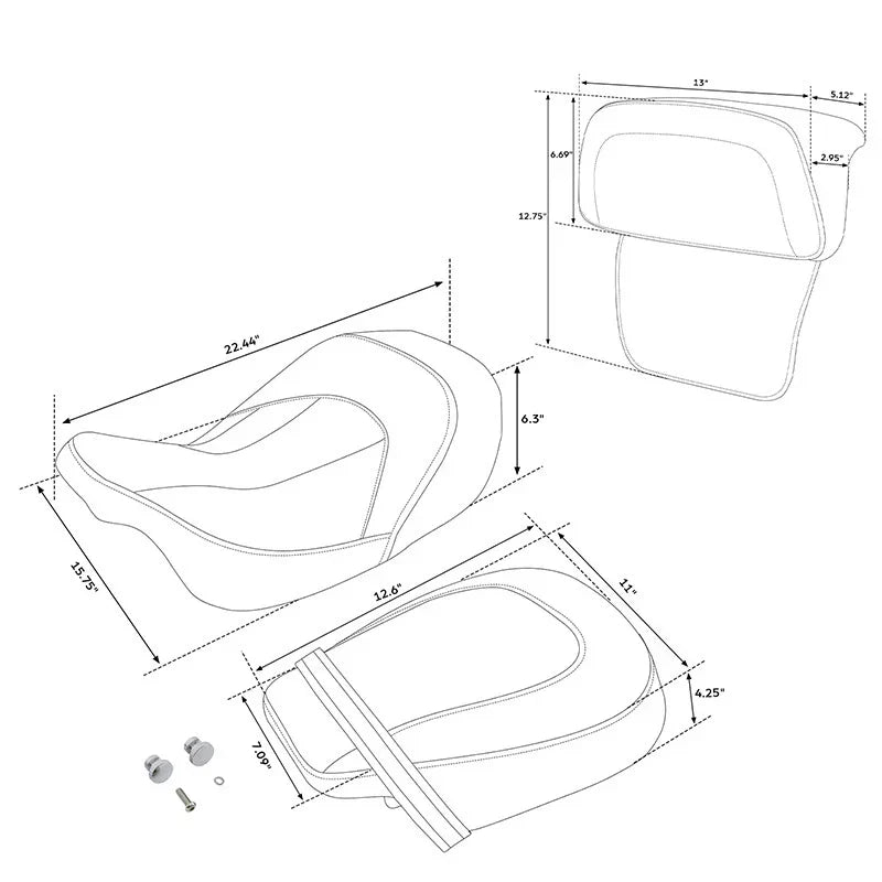 Driver & Passenger Seat & Backrest for Harley CVO Road Glide (2014-2023) Black