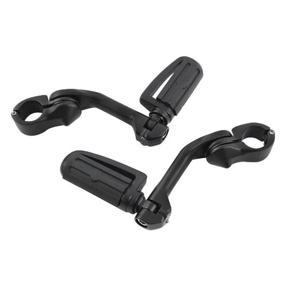 1 1/4 in Highway Bar Footpegs Long Angled Mount Kit for Motorcycle Matte Black