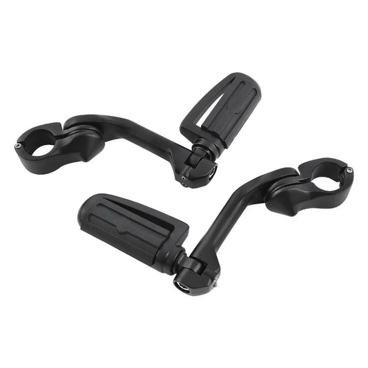1 1/4 in Highway Bar Footpegs Long Angled Mount Kit for Motorcycle Matte Black