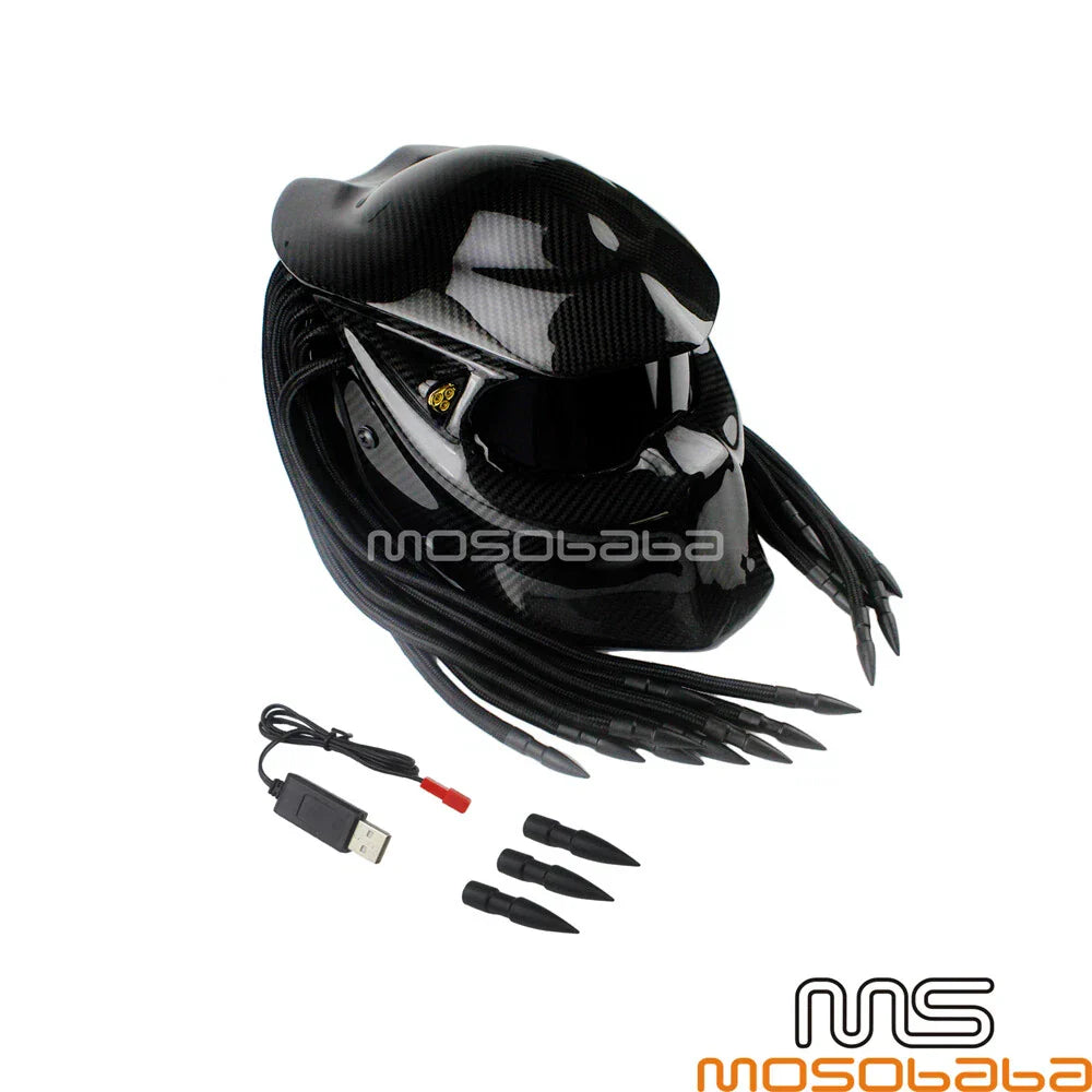 Carbon Fiber Full Face Motorcycle Helmet for Predator DOT Approved - M Size