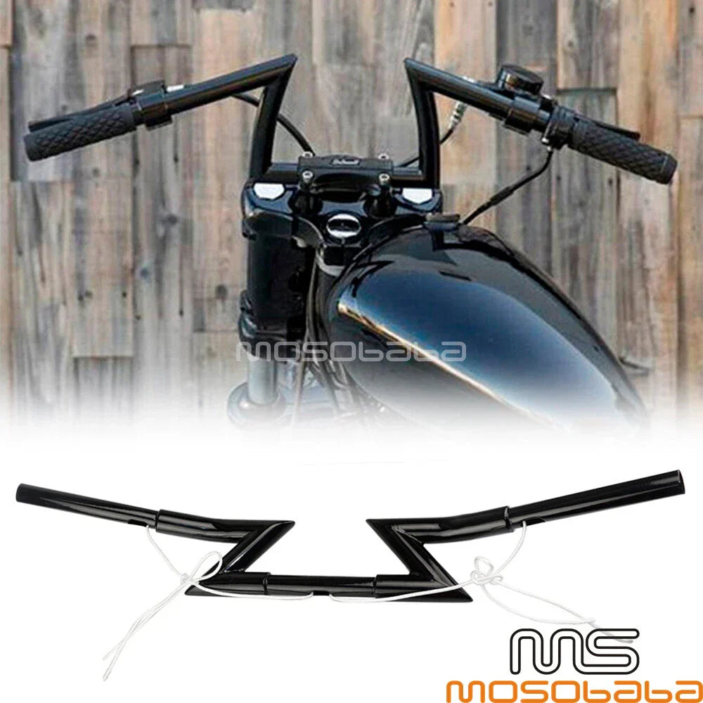 1 Inch Black Motorcycle Z Bar Handlebar 6.5" Pullback for Harley Honda