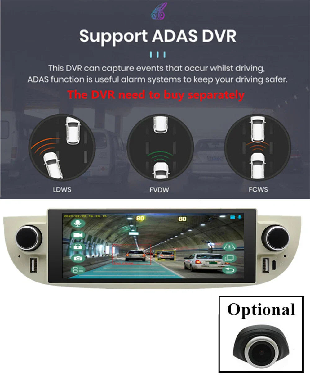 6.86'' Car Stereo Radio GPS Navigation WIFI for Fiat 500 (2007-2018)
