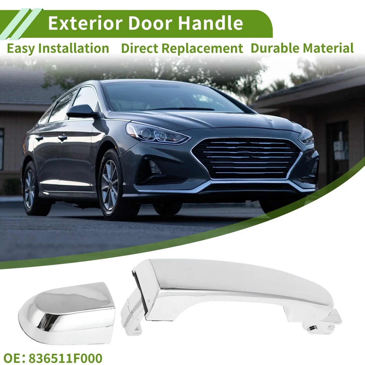 Exterior Door Handle for Hyundai Kia Silver Tone Rear Left (2011-2016)