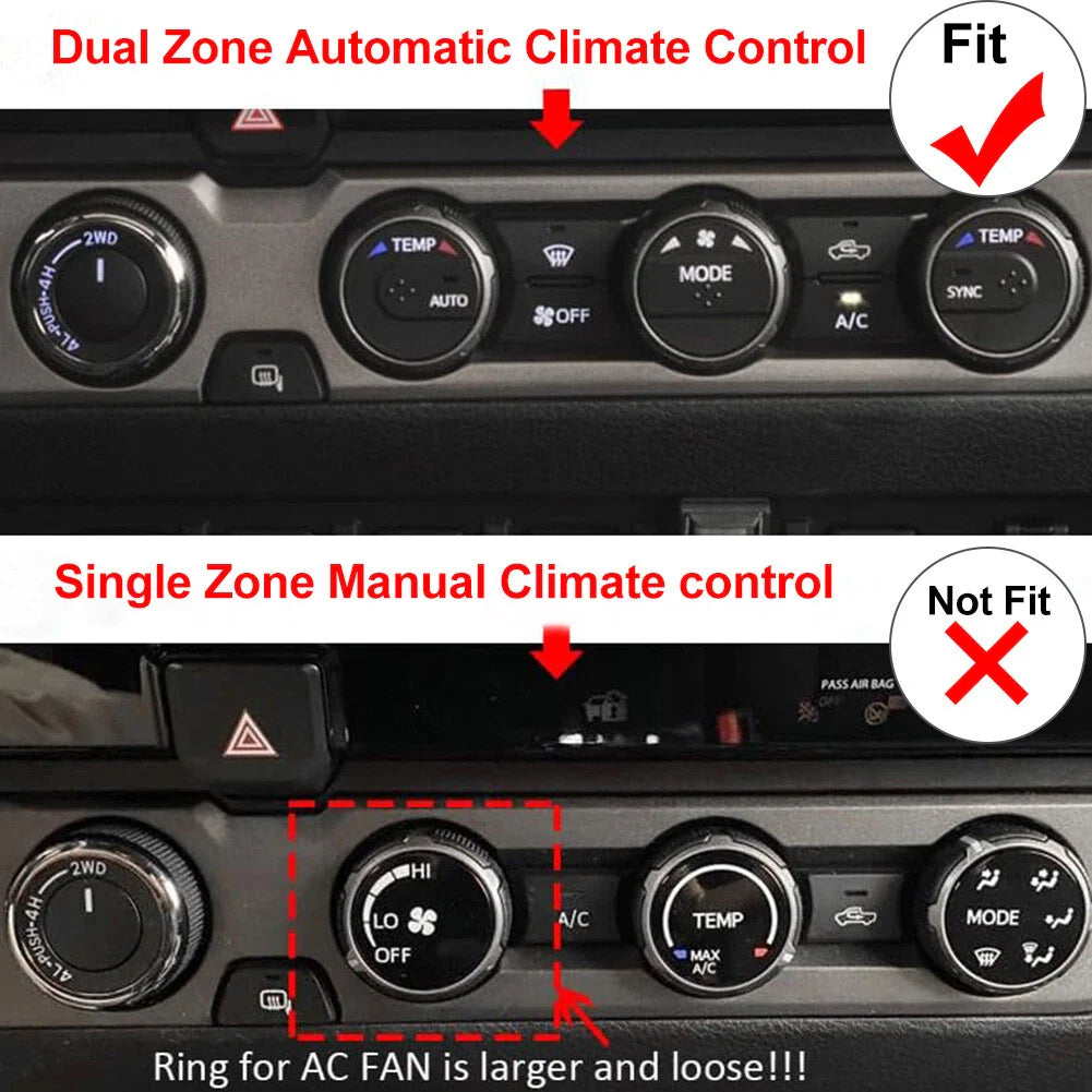 Black AC Climate Control Knob Trim for Toyota Tacoma (2016-2023)