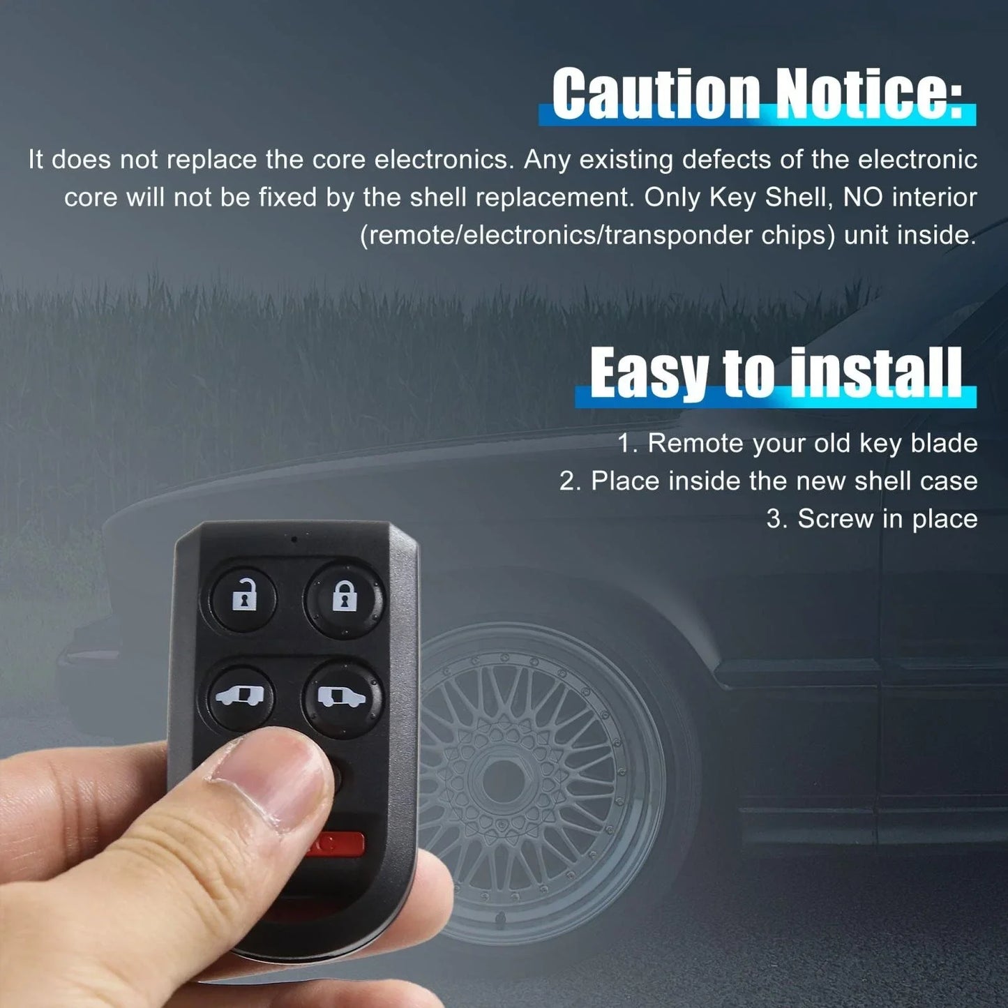Car Key Fob Shell Case for Honda Odyssey 2005-2010 - 6 Button Key Cover
