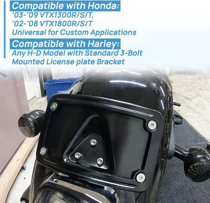 Black Curved Laydown License Plate Mount Bracket for Harley