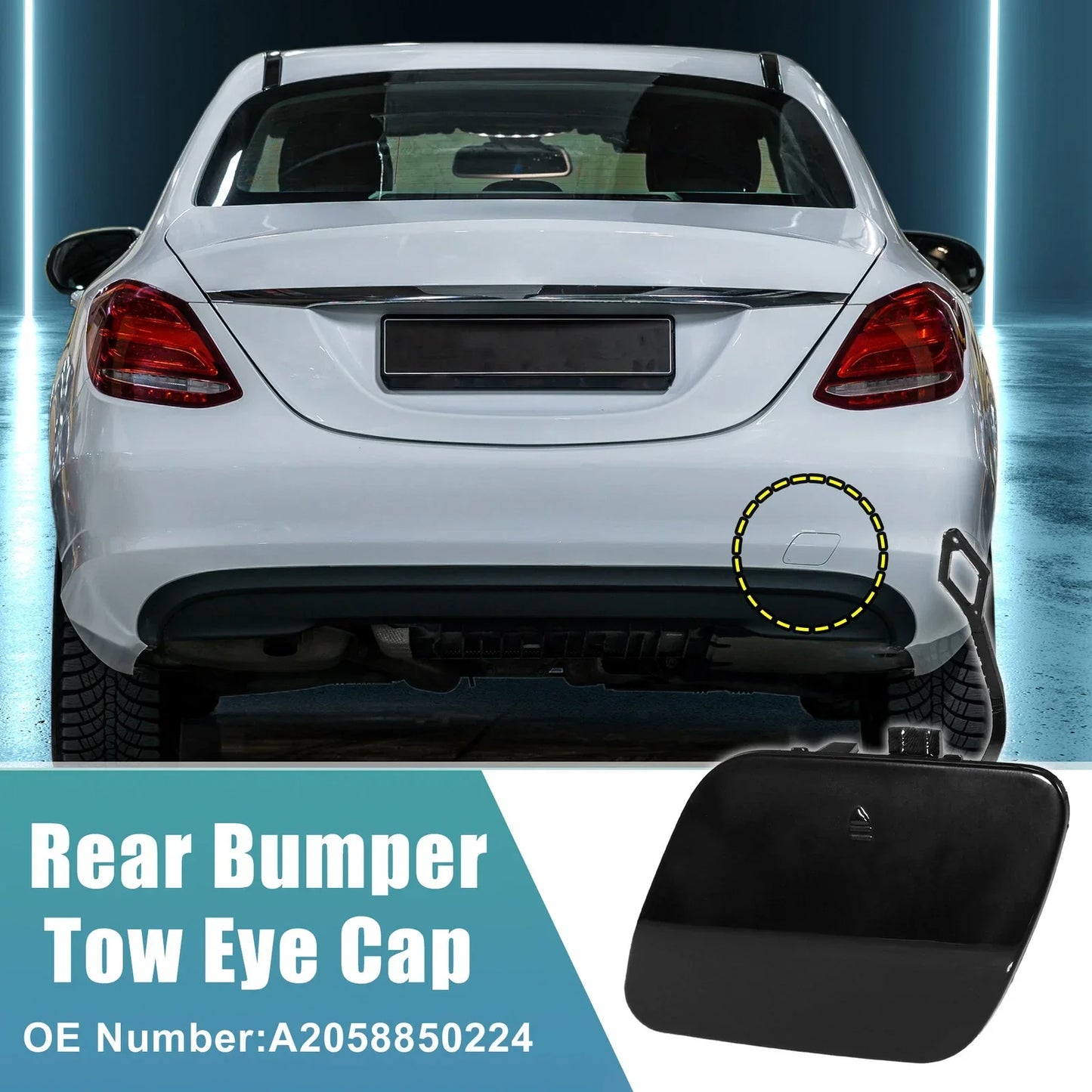 Rear Bumper Tow Hook Cap for Mercedes Benz C-Class W205 (2015-2021) Black