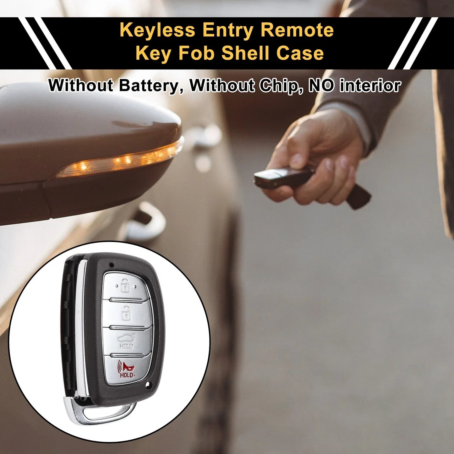 4 Button Key Fob Shell Case for Hyundai Elantra (2015-2021) Brown Silver Tone