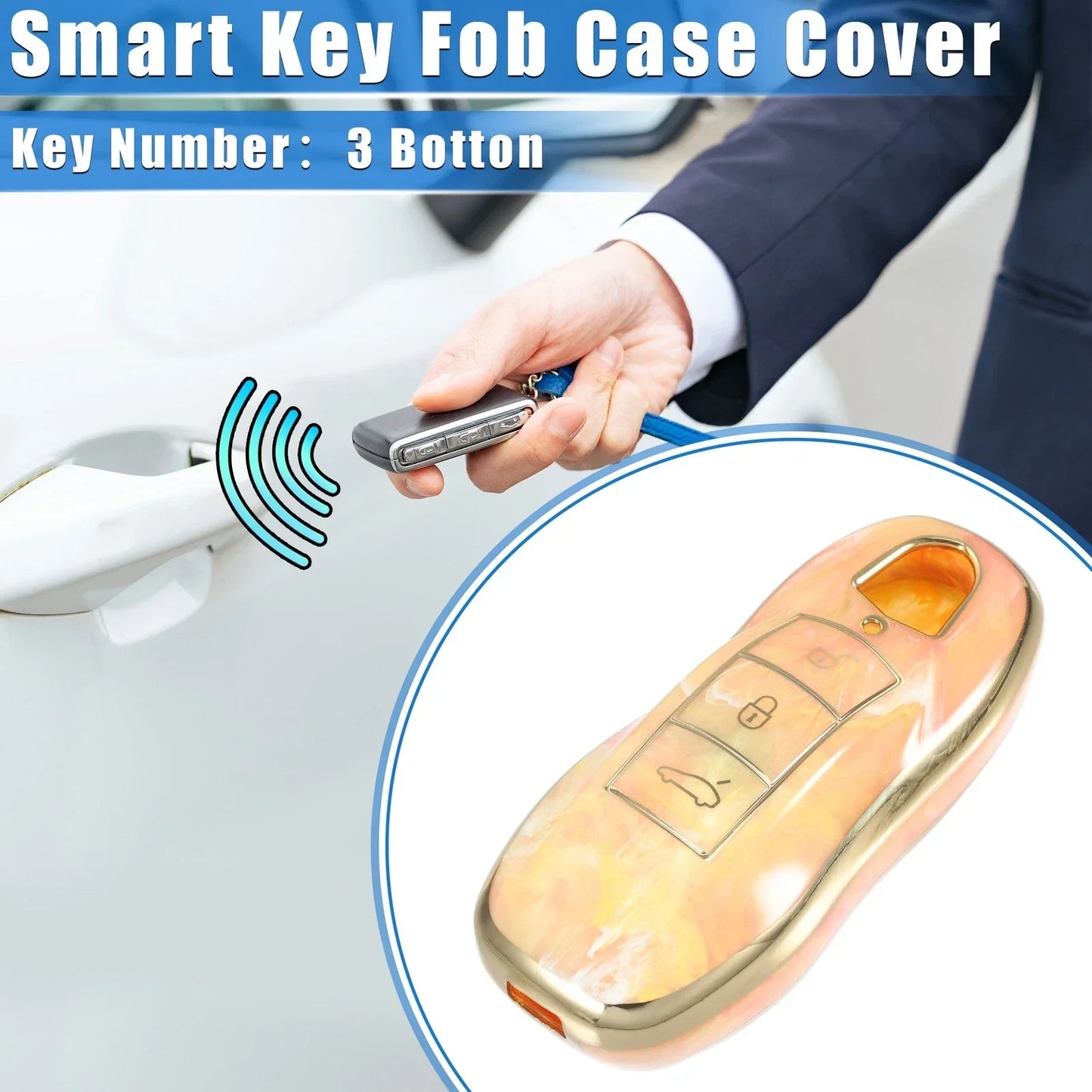 Smart Key Fob Case Cover for Porsche Cayenne 2011-2018 - TPU Orange