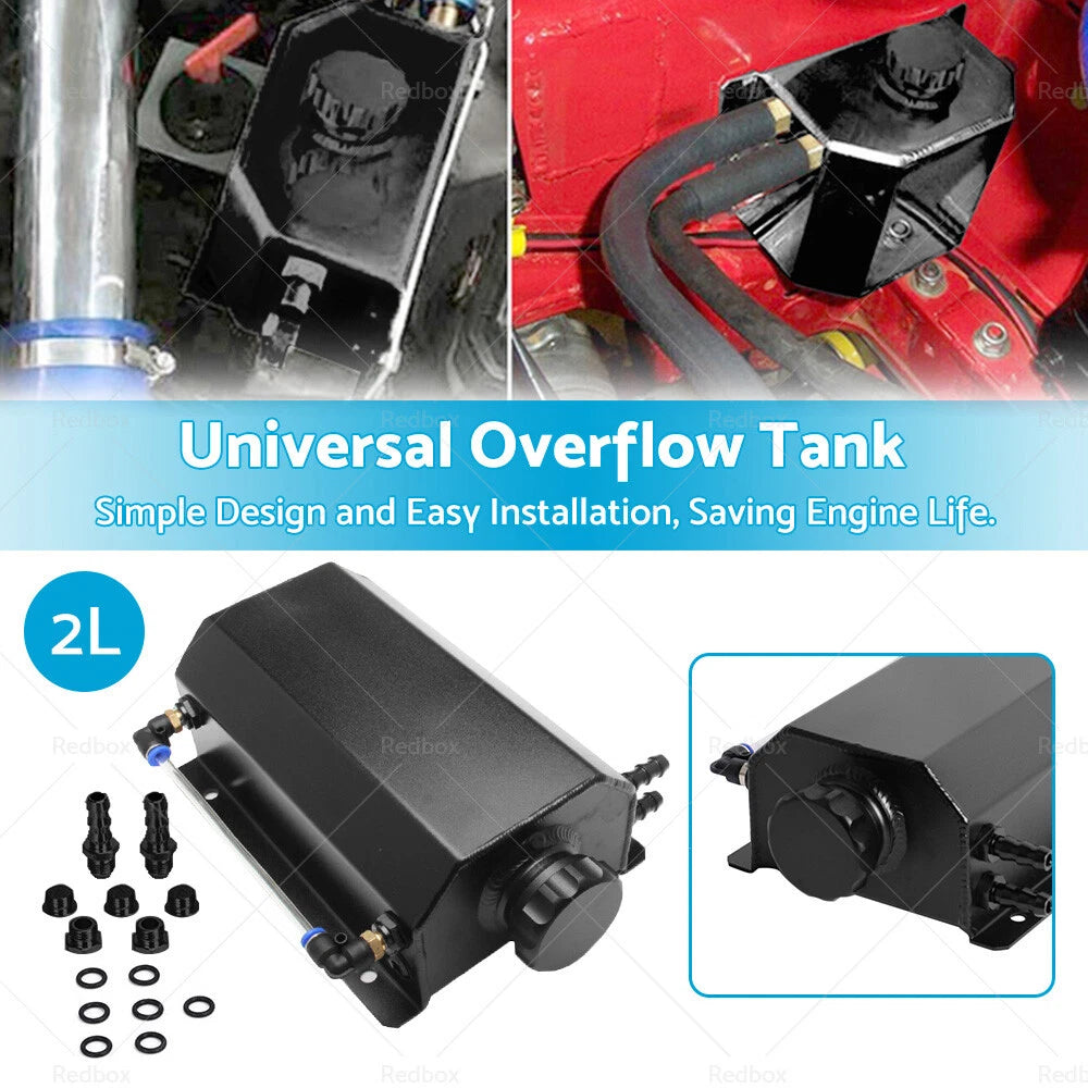 2L Aluminum Black Coolant Radiator Overflow Tank for Universal Vehicles