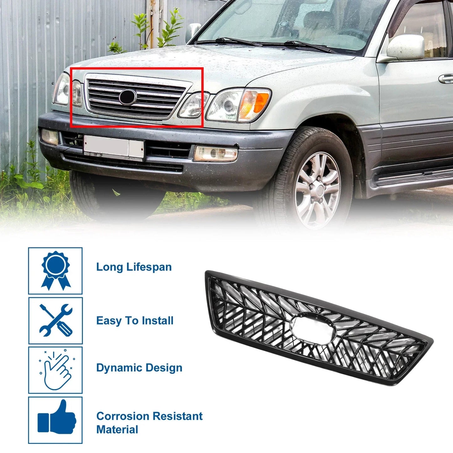 Front Upper Bumper Grille for Lexus LX470 1998-2008 TRD Black