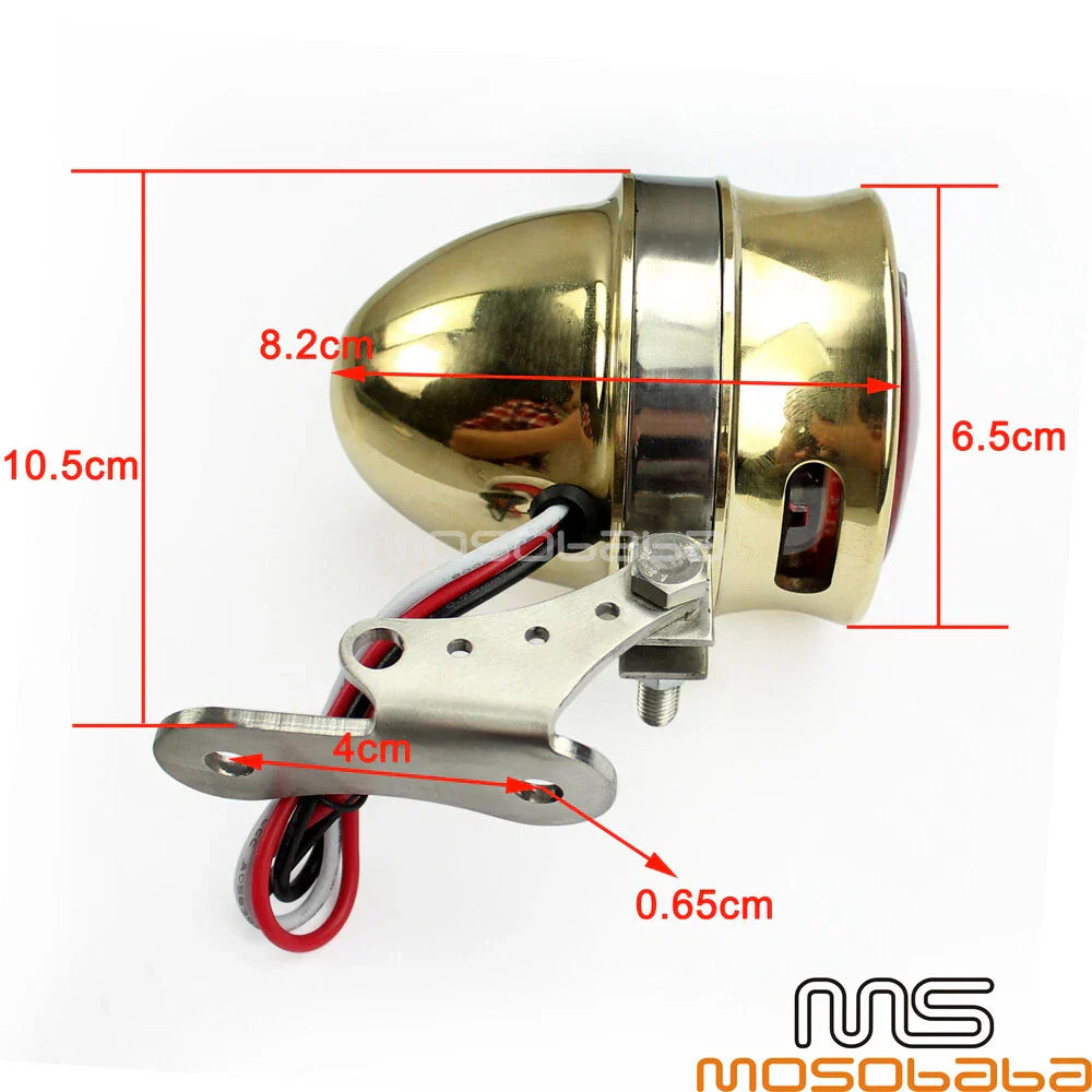Brass LED License Brake Tail Light Lamps for Harley Chopper Bobber