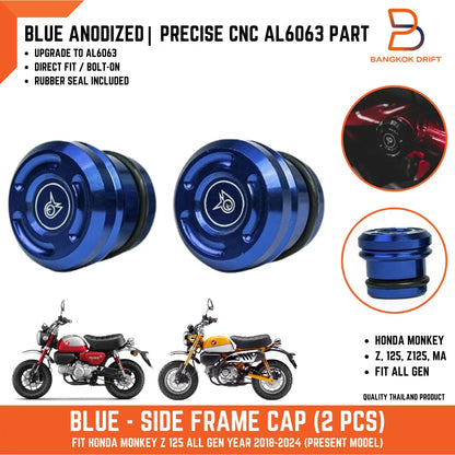 CNC Aluminium Blue Side Frame Caps for Honda Monkey 125 Z125 (2018-2024)