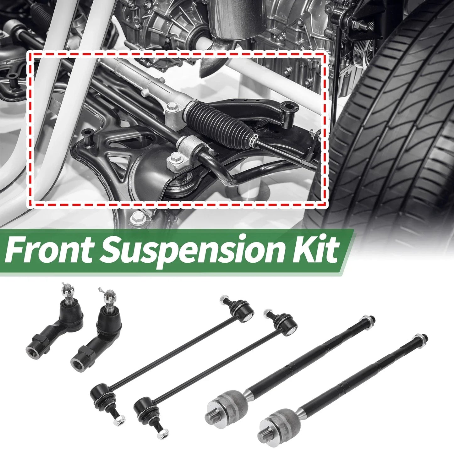6 Pcs Front Suspension Kit Tie Rod Ends Sway Bar Link for Dodge Dart (2013-2016)