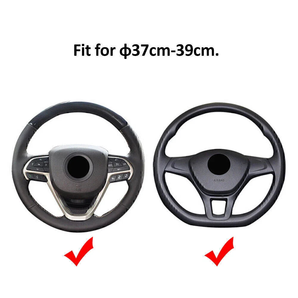15"/37-38CM PU Leather Steering Wheel Cover for Car - Black (2015-2023)