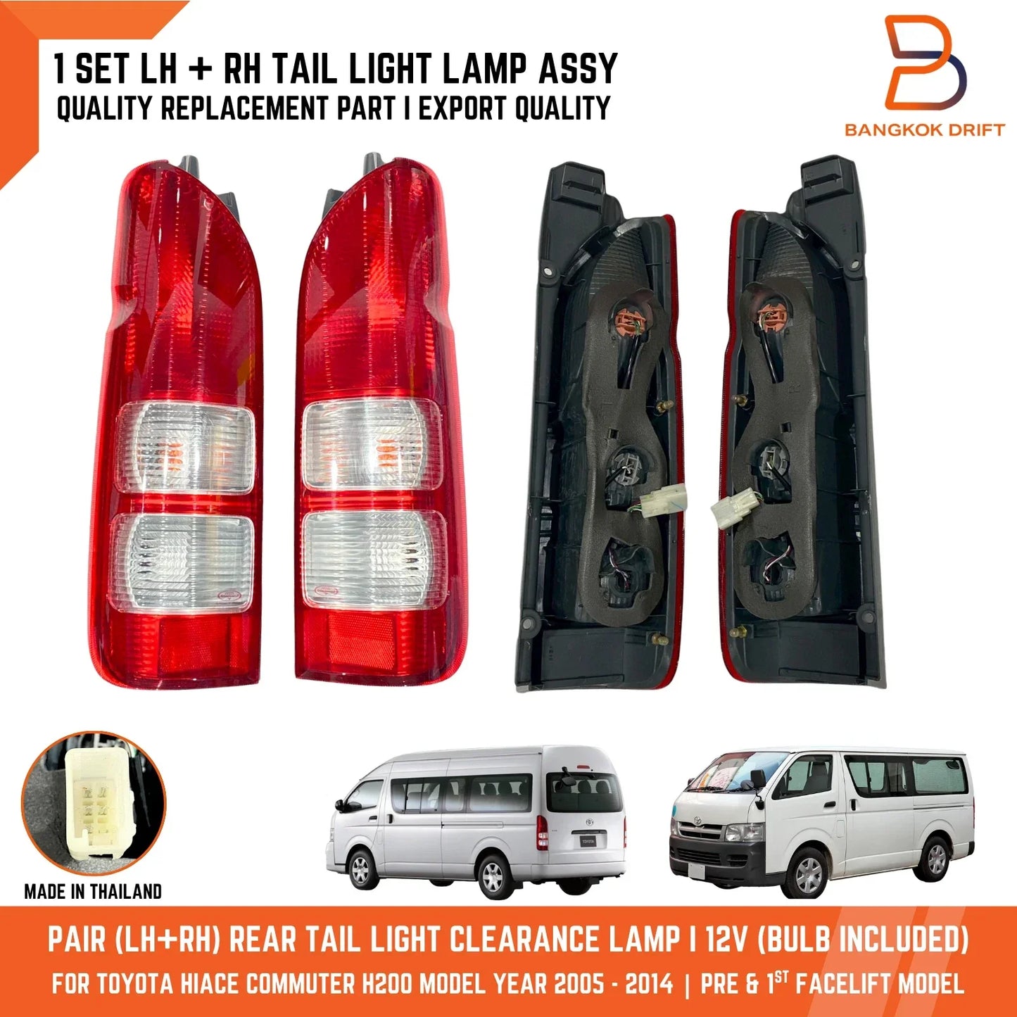 LH RH Rear Tail Light Lamps for Toyota Hiace Commuter H200 (2005-2014)