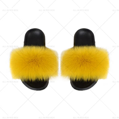 Fur Flat Slippers Sandals for Women - Fluffy Flip Flops