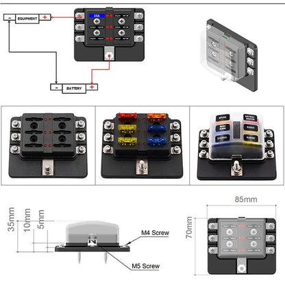 6-Way Blade Fuse Box Holder with LED Indicator for Car Marine Universal