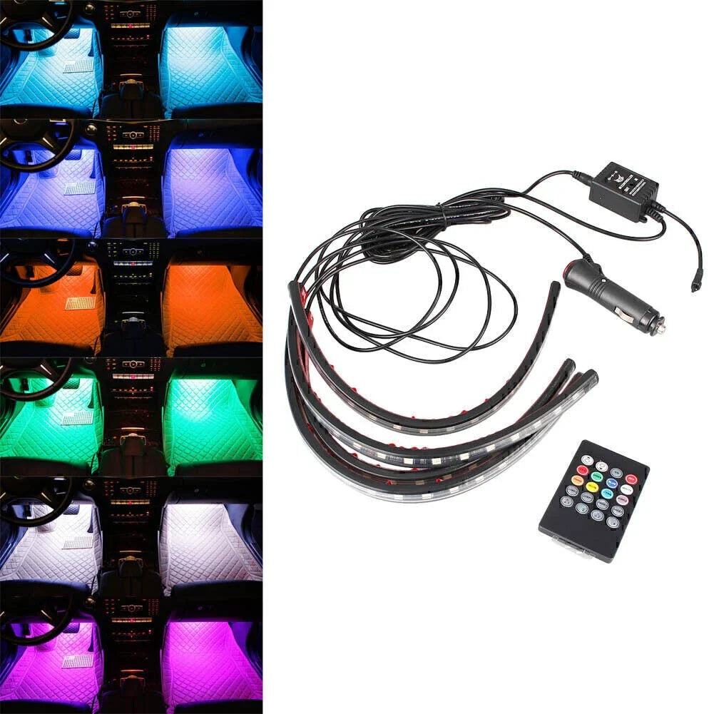 4in1 LED Car Interior Atmosphere Lamp Remote Control Footwell Lights