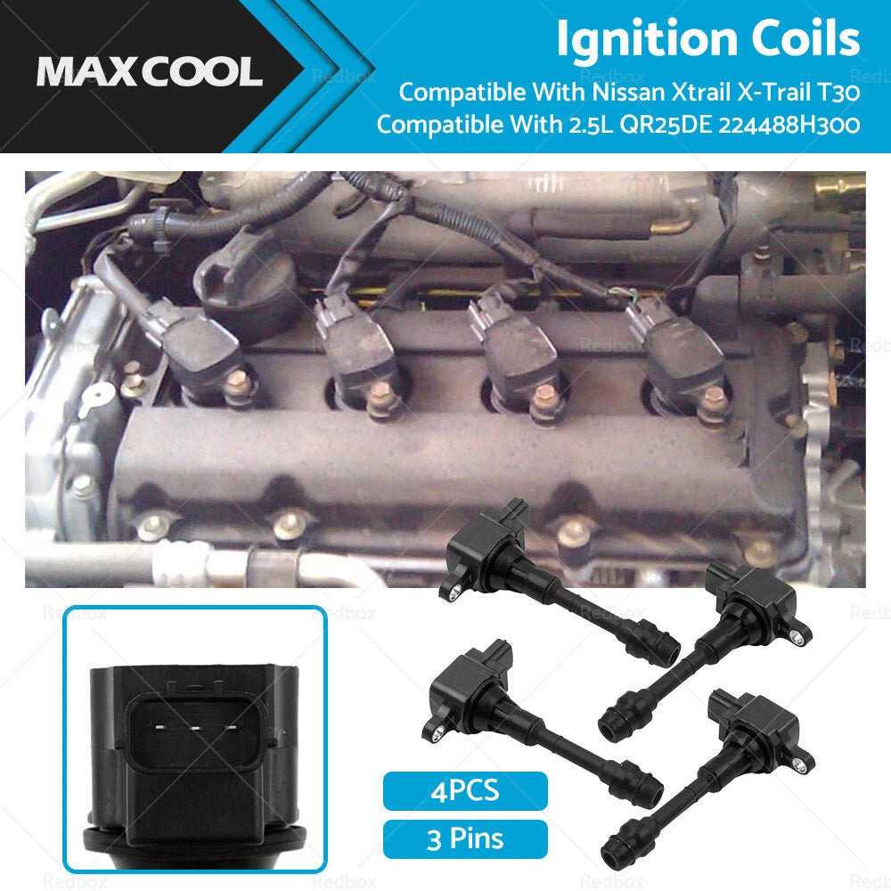 4 x Ignition Coils for Nissan X-Trail T30 2.5L (2001-2007)