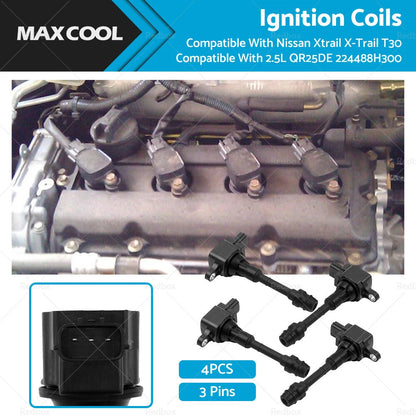 4 x Ignition Coils for Nissan X-Trail T30 2.5L (2001-2007)