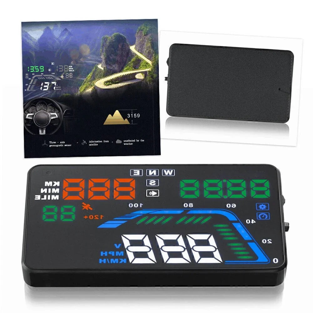 5.5" HUD Car GPS Head Up Display OBD2 Speed Warning MPH Fuel Consumption