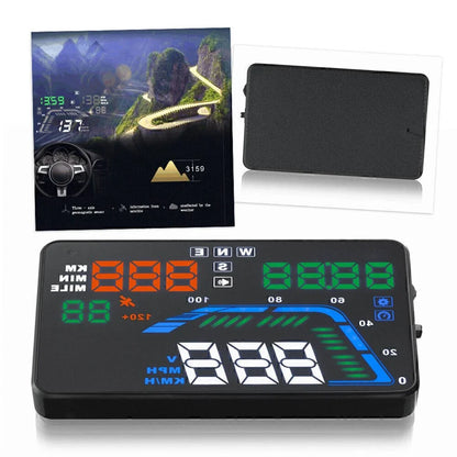 5.5" HUD Car GPS Head Up Display OBD2 Speed Warning MPH Fuel Consumption