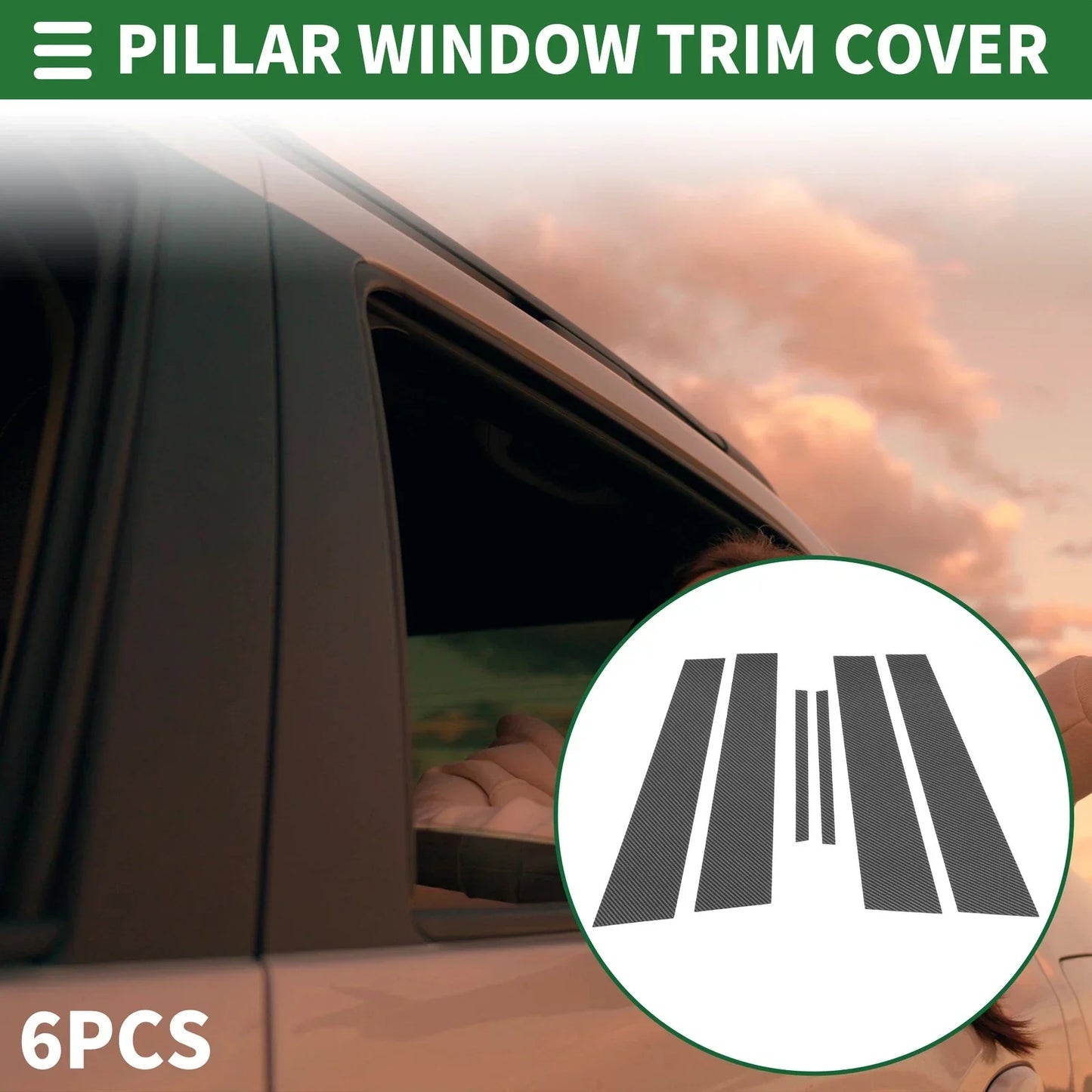 6 Pcs Door Pillar Window Trim for Dodge Charger (2011-2014) Black Carbon Fiber