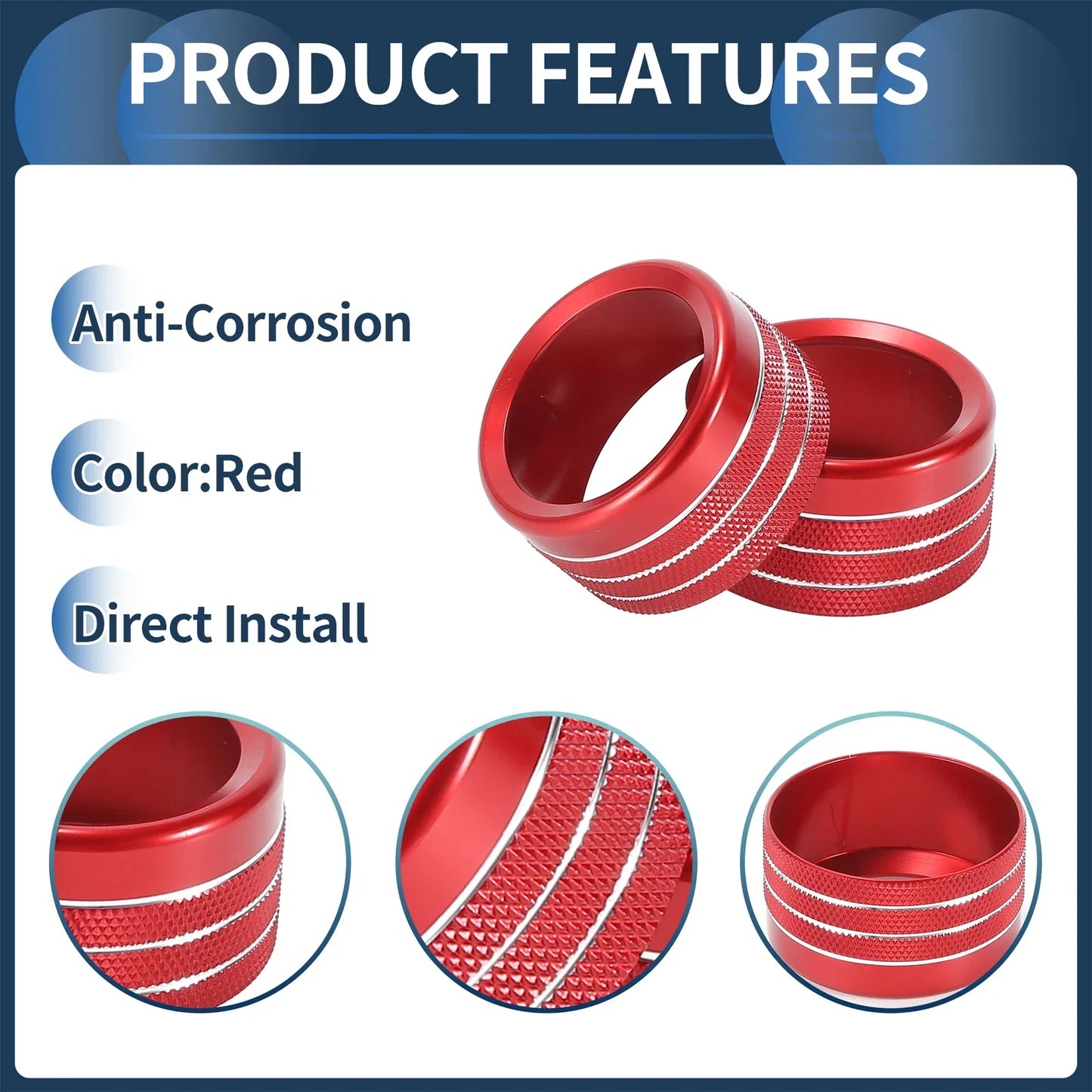 Center Console Audio Media Switch Knob Cover for Dodge Ram (2019-2021) 2 x Red