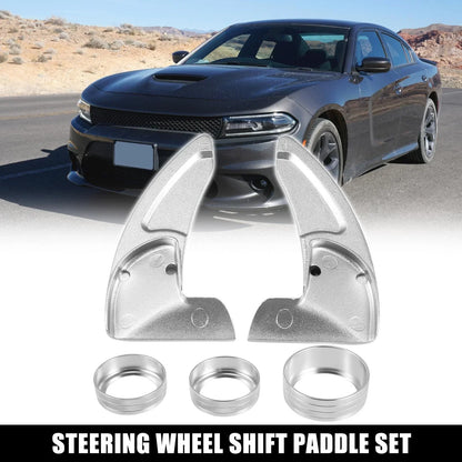 Silver Tone Inner Paddle Shifter Set & AC Volume Knob Cover for Dodge Charger