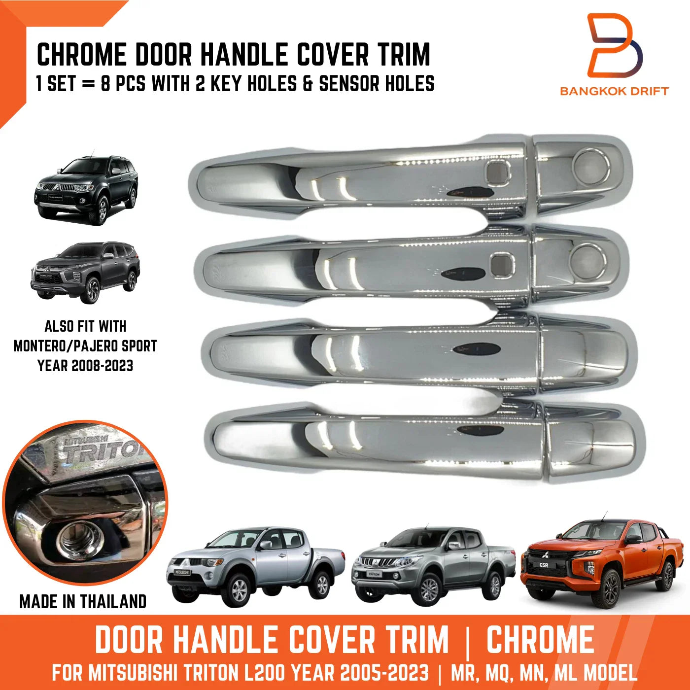 Chrome Door Handle Cover Trim for Mitsubishi Triton Ute (2005-2023)