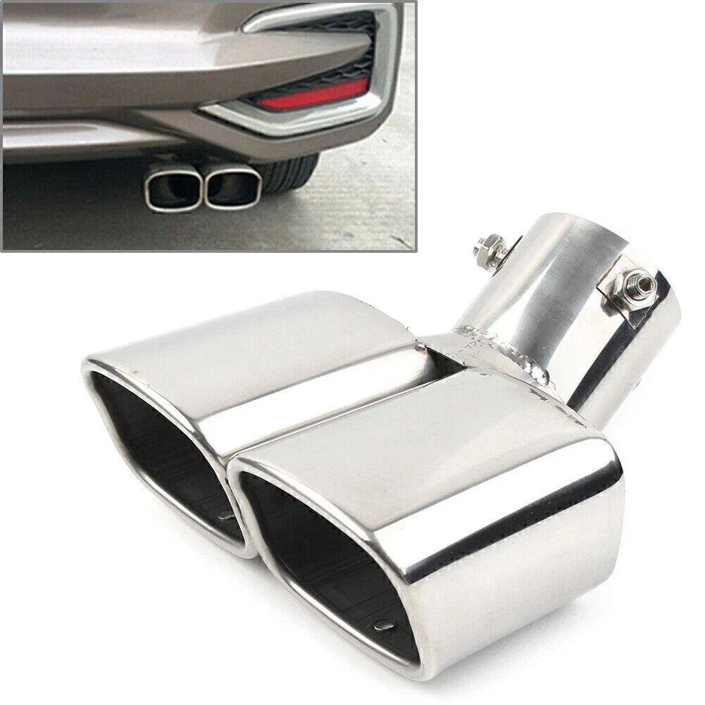 Dual Exhaust Pipe Tail Muffler Tip for Car - Chrome Throat Tailpipe