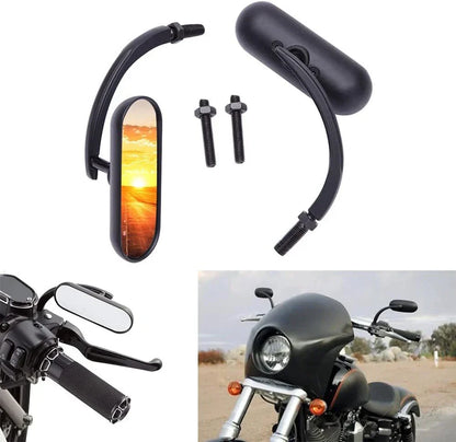 Black Mini Oval Rearview Mirrors for Harley Davidson FXST FXR FXD (1991-2017)