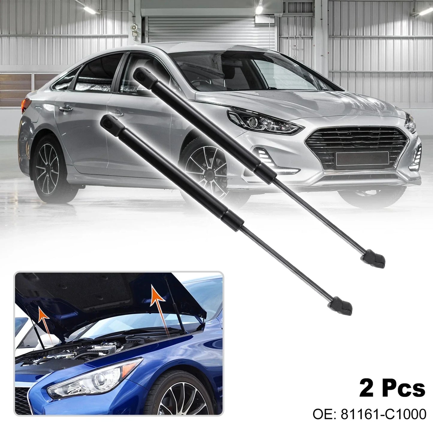 2 x Front Hood Lift Supports for Hyundai Sonata (2015-2017)