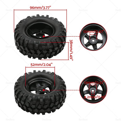 12mm Hex Wheels Rims Tires for 1/10 Off-Road RC Rock Buggy Truck