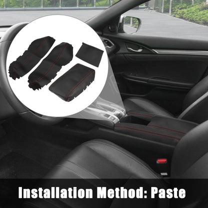 3 Pcs Armrest Covers for Honda Civic 10th Gen (2016-2020) Black Red Line
