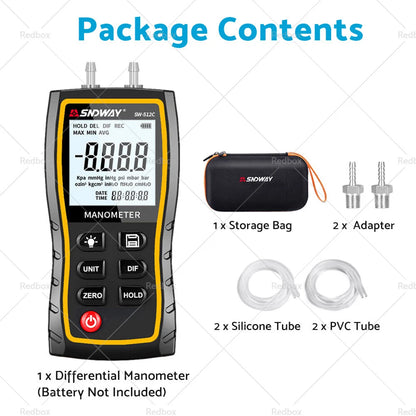 Handheld Digital Differential Manometer Air Gas Pressure Gauge ±103.42KPA