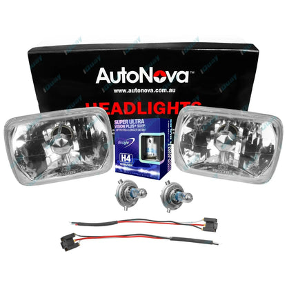 Crystal Rectangle Headlight Kit 2 x H4 60/55w Super Bright Halogen