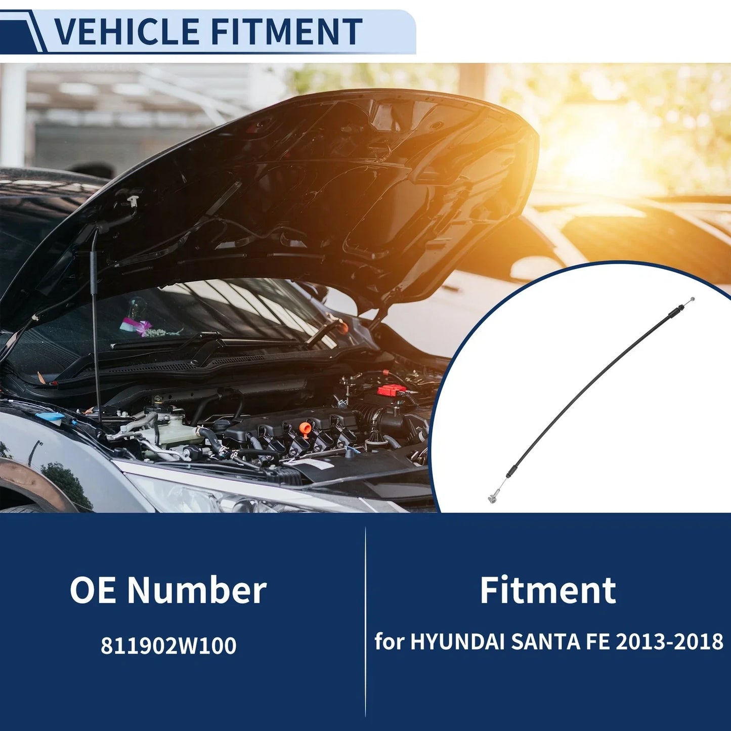 Hood Latch Release Cable for Hyundai Santa Fe 2013-2018