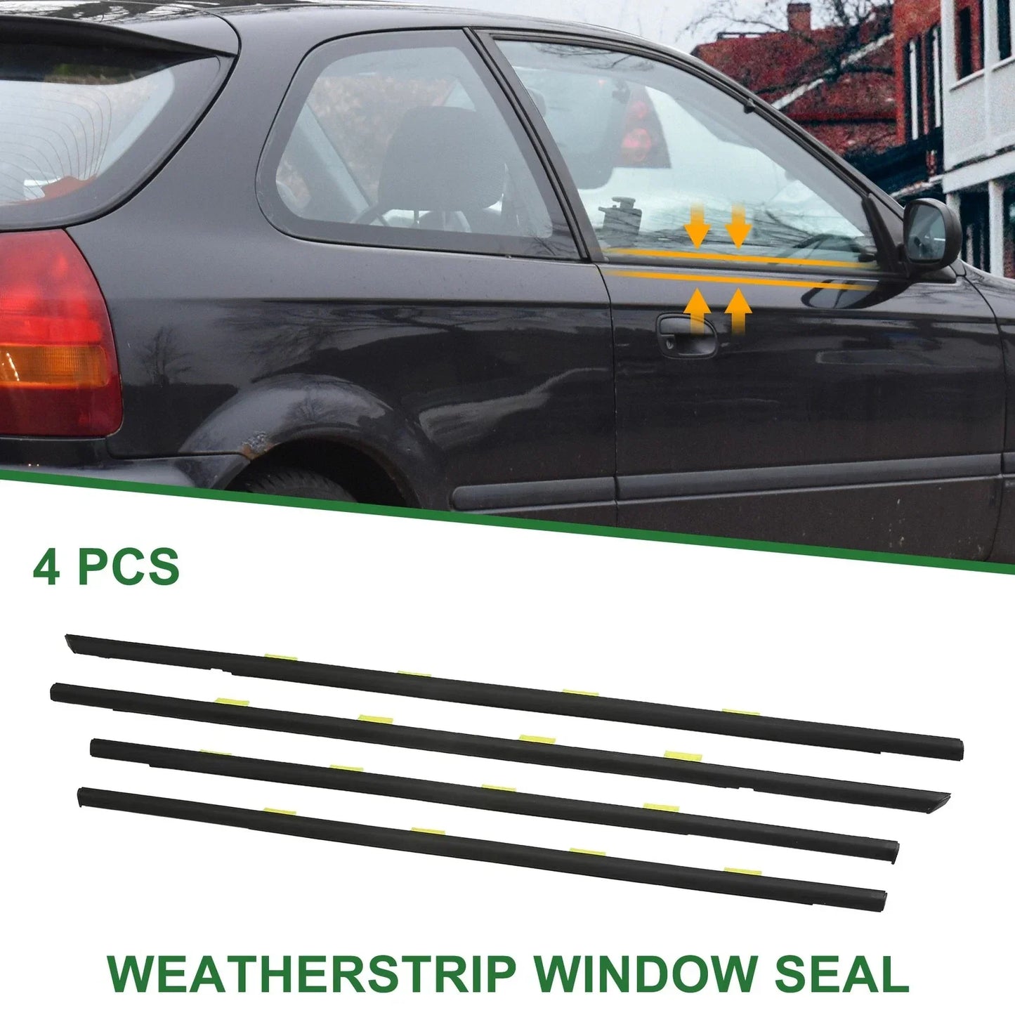 4 x Weatherstrip Window Seal for Honda Civic (1996-2000) Black