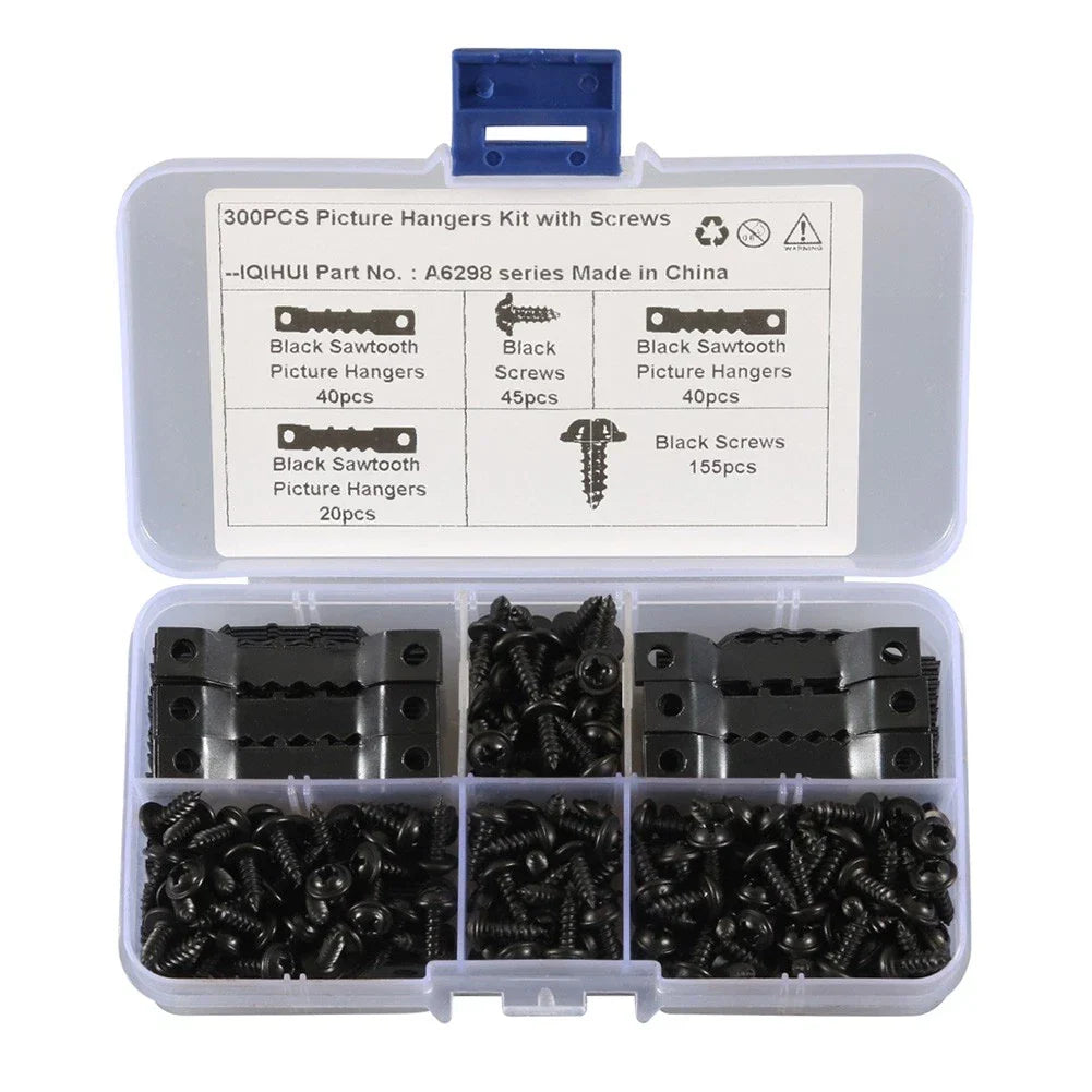 Double Hole Sawtooth Picture Hanger Hooks for Frame Art - Black