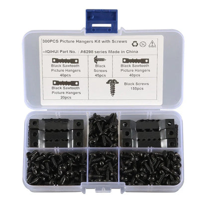 Double Hole Sawtooth Picture Hanger Hooks for Frame Art - Black
