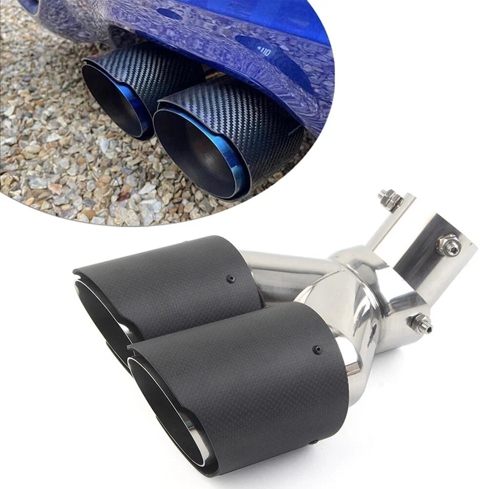 Stainless Steel Carbon Muffler Tip 89mm Outlet for Universal Car Exhaust