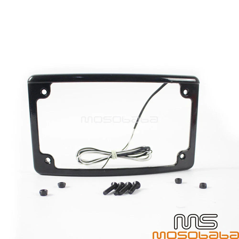 12�� Curved Aluminum License Plate Frame w/6 LED Lights for Motorcycle